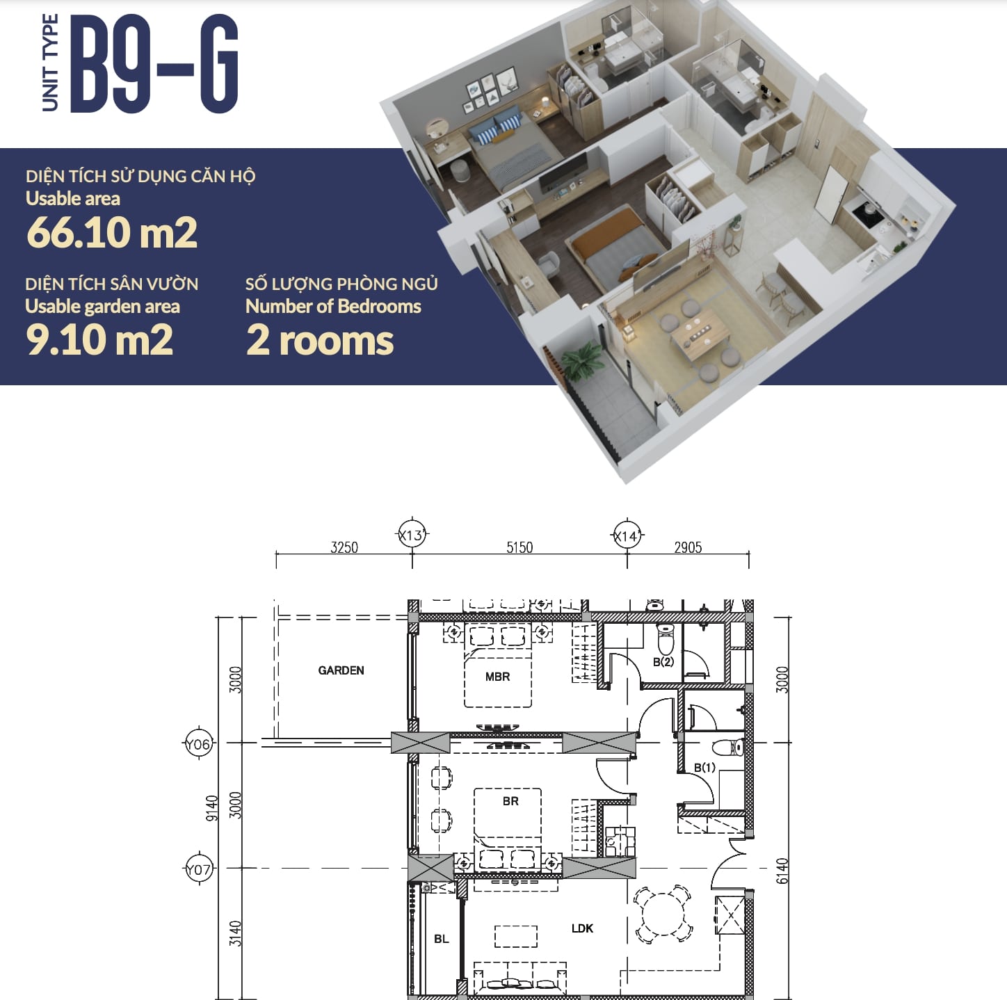 Bản vẽ của căn hộ B9-G tại chung cư The Minato Residence